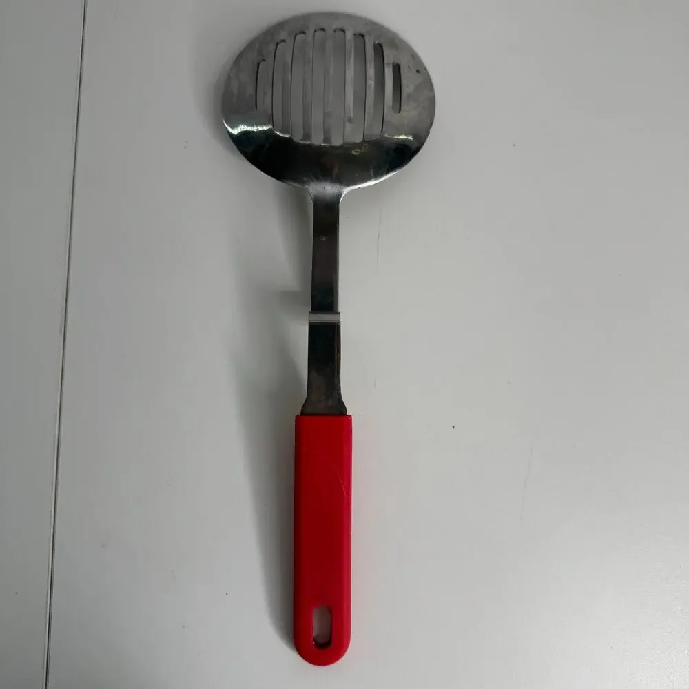 Hangable Red Silicone Handle Kitchen Slotted Spoon w/ Hook